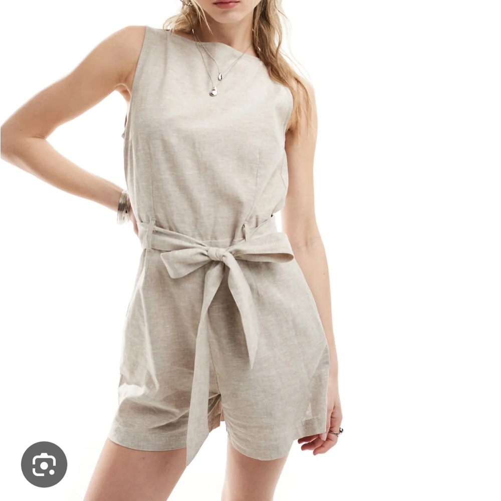 Linen Sleeveless Tie Waist Romper Jumpsuit
